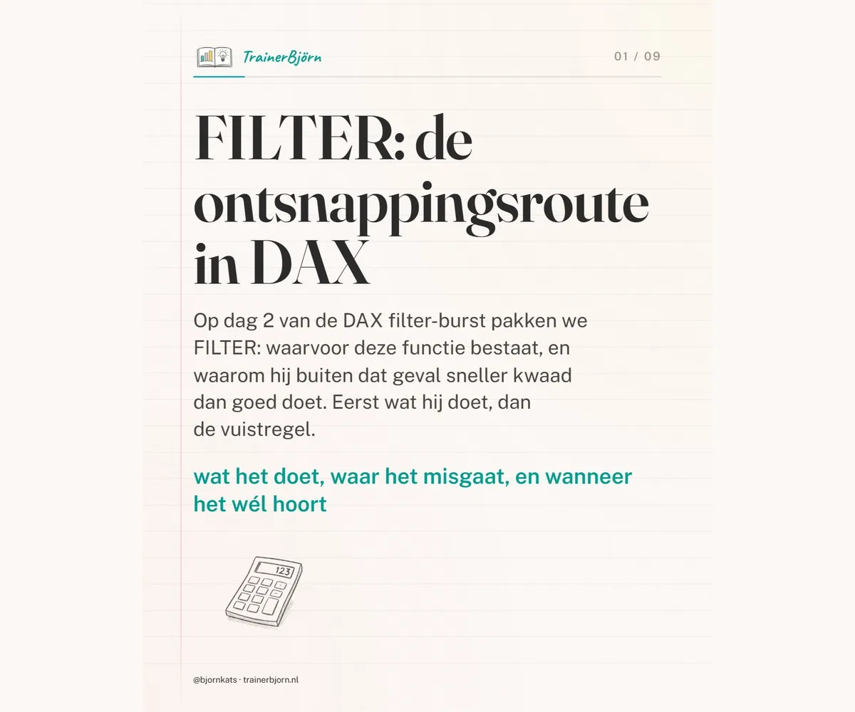 Kaart bij de notitie: FILTER in DAX: wanneer het hoort en wanneer CALCULATE het werk doet